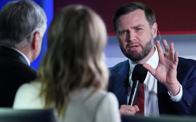 US Vice President JD Vance participates in an interview with Fox News’ Sean Hannity during the Republican convention in Dallas, September 9, 2026. (Eric Lee/Pool via AP)