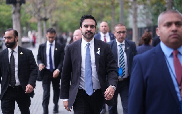 New York City Mayor Zohran Mamdani, center walks into the memorial to commemorate the 25th anniversary of the September 11, 2001, terrorist attacks, September 11, 2026, in New York. (AP/Adam Gray, Pool)