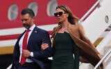 Donald Trump Jr and wife Bettina disembark Air Force One as they arrive at Dublin Airport in Dublin, September 12, 2026. (AP Photo/Julia Demaree Nikhinson)