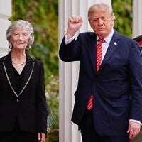 Ireland’s President Catherine Connolly, left, hosts US President Donald Trump ahead of a meeting at Áras an Uachtaráin in Dublin, September 12, 2026. (AP Photo/Julia Demaree Nikhinson)
