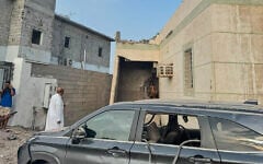 This photo provided by the Saudi Press Agency shows damage to a building after a projectile fell in Al-Tawwal, Jazan, Saudi Arabia, on the southern border with Yemen, September 12, 2026. (Saudi Press Agency via AP)