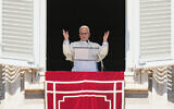 Pope Leo XIV blesses faithful during the Angelus noon prayer from the window of his studio overlooking St.Peter’s Square, at the Vatican, September 13, 2026. (AP Photo/Alessandra Tarantino)