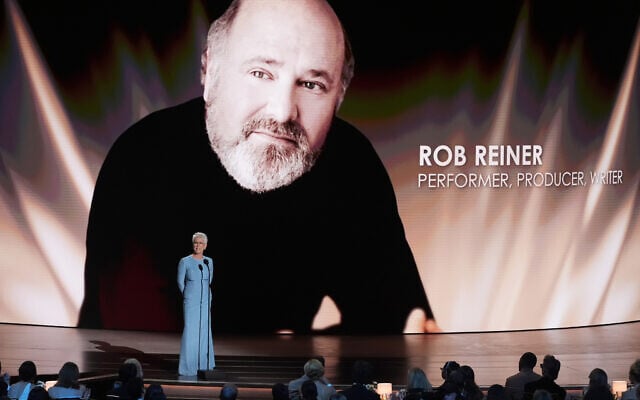 Jamie Lee Curtis pays tribute to Rob Reiner during the 78th Emmy Awards on September 14, 2026, at the Peacock Theater in Los Angeles. (AP Photo/Chris Pizzello)