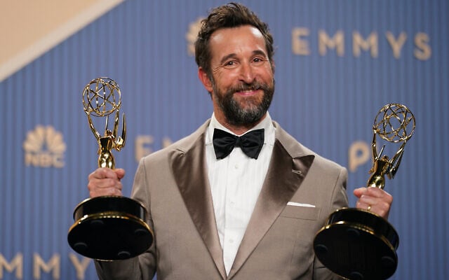 Noah Wyle poses in the press room with the awards for outstanding lead actor in a drama series for “The Pitt” and outstanding drama series for “The Pitt” during the 78th Emmy Awards on September 14, 2026, at the JW Marriott in Los Angeles. (Richard Shotwell/Invision/AP)