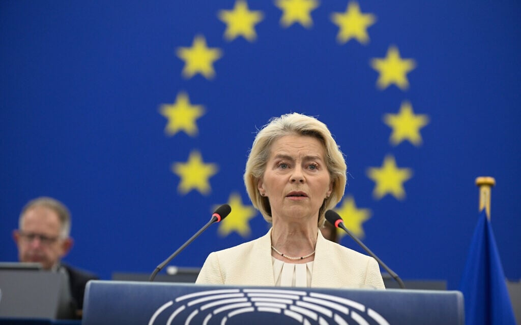 European Commission President Ursula von der Leyen delivers a speech at the annual State of the European Union at the European Parliament in Strasbourg, eastern France, Wednesday, Sept 16, 2026. (AP Photo/Pascal Bastien) European Commission President Ursula von der Leyen delivers a speech at the annual State of the European Union at the European Parliament in Strasbourg, eastern France, Wednesday, Sept 16, 2026. (AP Photo/Pascal Bastien)