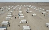 Tents are lined up in the Al-Firdaws camp for displaced Yemenis in Ras Imran, on the western outskirts of Aden, Yemen, September 17, 2026. (AP Photo/Abdulnasser Alseddik)