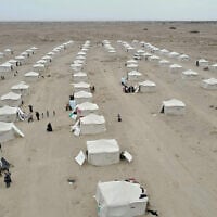 Tents are lined up in the Al-Firdaws camp for displaced Yemenis in Ras Imran, on the western outskirts of Aden, Yemen, September 17, 2026. (AP Photo/Abdulnasser Alseddik)