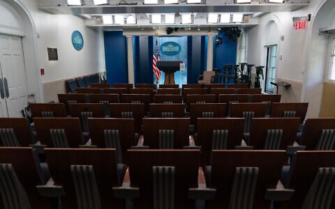 The James Brady Press Briefing Room is seen at the White House, September 19, 2026, in Washington. (AP Photo/Jose Luis Magana)