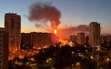 Flame and smoke is seen rising from Moscow’s oil refinery in the south east of the city following a largescale Ukrainian drone attack, September 20, 2026. (UGC via AP)