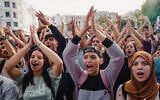 People protest against corruption and calling for healthcare and education reform, in Casablanca, Morocco, October 2, 2025. (AP Photo)