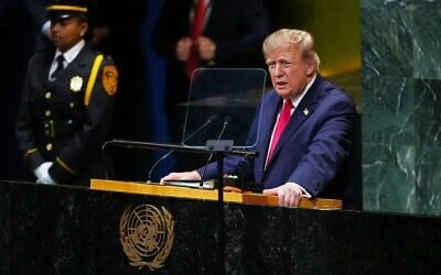 President Donald Trump speaks to the United Nations General Assembly, September 22, 2026, at the UN headquarters. (AP Photo/Julia Demaree Nikhinson)