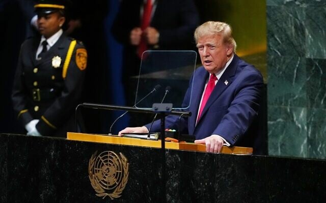 President Donald Trump speaks to the United Nations General Assembly, September 22, 2026, at the UN headquarters. (AP Photo/Julia Demaree Nikhinson)
