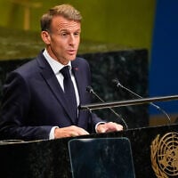 France’s President Emmanuel Macron speaks during the 81st session of the United Nations General Assembly at United Nations headquarters, September 22, 2026. (AP/Yuki Iwamura)