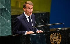 France’s President Emmanuel Macron speaks during the 81st session of the United Nations General Assembly at United Nations headquarters, September 22, 2026. (AP/Yuki Iwamura)