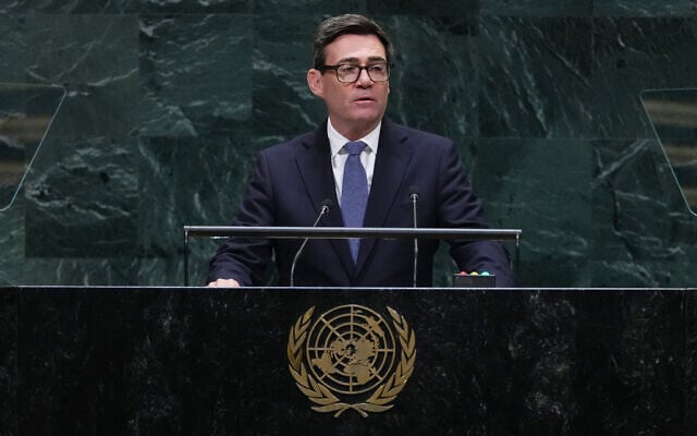 Britain’s Prime Minister Andy Burnham addresses the 81st session of the United Nations General Assembly at UN headquarters September 22, 2026. (AP Photo/Frank Franklin II) Britain’s Prime Minister Andy Burnham addresses the 81st session of the United Nations General Assembly at UN headquarters September 22, 2026. (AP Photo/Frank Franklin II)