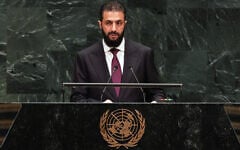 Syria’s President Ahmed al-Sharaa speaks during the 81st session of the United Nations General Assembly at United Nations headquarters, September 23, 2026. (AP Photo/Heather Khalifa)