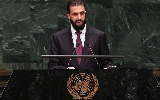 Syria’s President Ahmed al-Sharaa speaks during the 81st session of the United Nations General Assembly at United Nations headquarters, September 23, 2026. (AP Photo/Heather Khalifa)