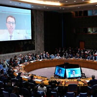 Dario Amodei, CEO of Anthropic, speaks remotely during a Security Council meeting on artificial intelligence at the 81st session of the United Nations General Assembly at United Nations headquarters, September 23, 2026. (AP Photo/Yuki Iwamura)
