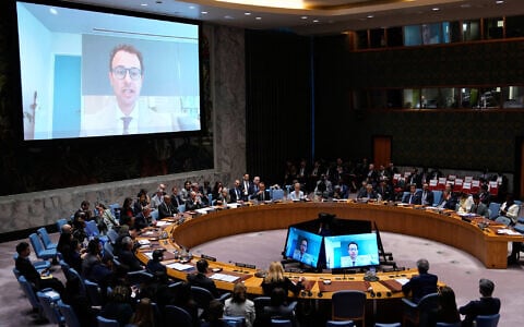 Dario Amodei, CEO of Anthropic, speaks remotely during a Security Council meeting on artificial intelligence at the 81st session of the United Nations General Assembly at United Nations headquarters, September 23, 2026. (AP Photo/Yuki Iwamura)