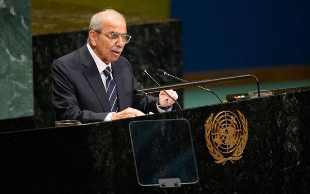 Lebanon’s Prime Minister Nawaf Salam speaks during the 81st session of the UN General Assembly in New York, September 25, 2026. (AP Photo/Yuki Iwamura)