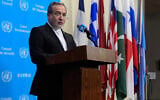 Iran’s Foreign Minister Abbas Araghchi speaks to the media during the 81st session of the United Nations General Assembly at United Nations headquarters, September 25, 2026. (Yuki Iwamura/AP)