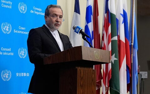 Iran’s Foreign Minister Abbas Araghchi speaks to the media during the 81st session of the United Nations General Assembly, in New York City, September 25, 2026. (AP Photo/Yuki Iwamura)