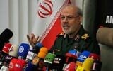 Iran’s Revolutionary Guard spokesman Gen. Hossein Mohebbi speaks during a news conference in Tehran, Iran, September 29, 2026. (AP Photo/Vahid Salemi)