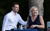 Far-right party National Rally president Jordan Bardella and far-right leader Marine Le Pen attend a rally in Lievin, northern France, on July 4, 2026. (AP Photo/Jean-Francois Badias)