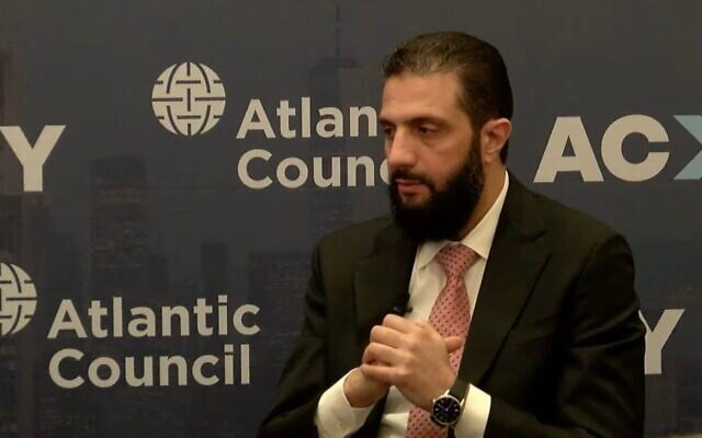 Screen capture from video of an interview with Syrian President Ahmed al-Sharaa at the Atlantic Council in New York, September 22, 2026. (Atlantic Council)