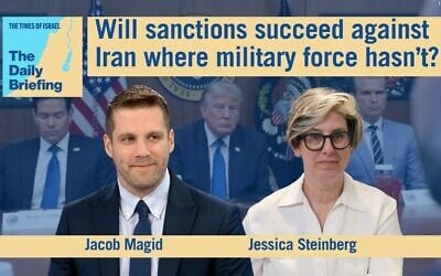 US bureau chief Jacob Magid appears on the Times of Israel Daily Briefing with host Jessica Steinberg (AP)