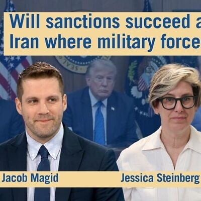 US bureau chief Jacob Magid appears on the Times of Israel Daily Briefing with host Jessica Steinberg (AP)