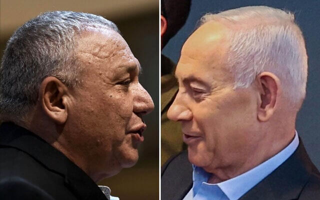 Gadi Eisenkot (left) in Nordiya, August 31, 2026. (Gili Yaari/Flash90); Prime Minister Benjamin Netanyahu in Jerusalem, August 26, 2026. (Yaakov Lederman/Flash90)