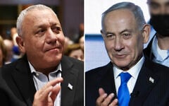 Left to right: Gadi Eisenkot, leader of Yashar party and a former IDF chief of staff, attends andn election campaign rally in Nordiya, Israel, August 31, 2026. (Gili Yaari/Flash90); Prime Minister Benjamin Netanyahu and members of the Likud party attend an election campaign event in Tel Aviv, September 17, 2026. (Flash90)