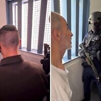 National Security Minister Itamar Ben Gvir seen berating Hassan Salamah, a Hamas terrorist jailed for orchestrating a pair of 1996 Jerusalem bus explosions that killed 45 people, in a video posted to social media on September 27. 2026. (Screenshots/Itamar Ben Gvir via X)