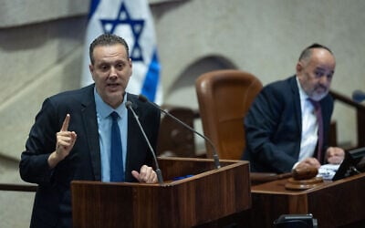 Culture and Sports Minister Miki Zohar attends a plenum session at the assembly hall of the Knesset in Jerusalem, May 20, 2026. (Yonatan Sindel/Flash90)