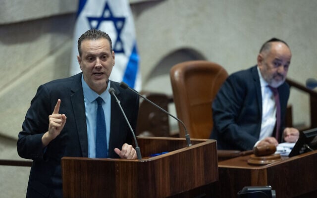 Culture and Sports Minister Miki Zohar attends a plenum session at the assembly hall of the Knesset in Jerusalem, May 20, 2026. (Yonatan Sindel/Flash90)