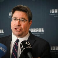 Ofir Akunis, Israeli Consul General in New York, attends the Israel Day Parade in New York City, May 31, 2026. (Arie Leib Abrams/Flash90)