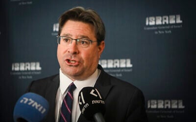 Ofir Akunis, Israeli Consul General in New York, attends the Israel Day Parade in New York City, May 31, 2026. (Arie Leib Abrams/Flash90)