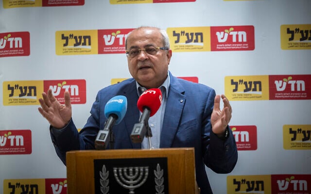 MK Ahmad Tibi attends a Hadash–Ta'al faction meeting, at the Knesset, in Jerusalem, on June 29, 2026. (Chaim Goldberg/Flash90) MK Ahmad Tibi attends a Hadash–Ta'al faction meeting, at the Knesset, in Jerusalem, on June 29, 2026. (Chaim Goldberg/Flash90)