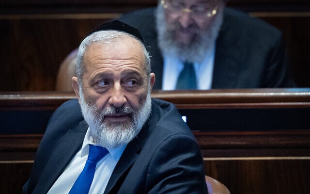 Shas chairman Aryeh Deri attends a vote at the plenum hall of the Knesset in Jerusalem, on July 16, 2026. (Yonatan Sindel/Flash90)