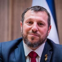Heritage Minister Amichay Eliyahu attends an Otzma Yehudit supporters’ conference ahead of the upcoming election, in Petah Tikva, August 16, 2026. (Erik Marmor/Flash90)