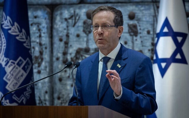 President Isaac Herzog attends the President’s Award in Sports ceremony at the President’s Residence in Jerusalem, August 16, 2026. (Oren Ben Hakoon/Flash90) President Isaac Herzog attends the President’s Award in Sports ceremony at the President’s Residence in Jerusalem, August 16, 2026. (Oren Ben Hakoon/Flash90)