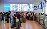 Passengers at the Ben Gurion International airport near Tel Aviv, August 23, 2026. (Avshalom Sassoni/Flash90)