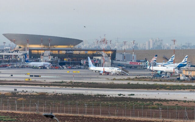 Airplanes are seen at Ben Gurion International Airport, near Tel Aviv, on August 24, 2026. (Yossi Aloni/FLASH90)