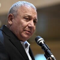 Gadi Eisenkot, leader of the Yashar party and a former IDF chief of staff, speaks during an election campaign rally in Nordiya, August 31, 2026. (Gili Yaari/Flash90)