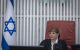 Supreme Court Justice Yael Willner presides over a hearing on a petition filed by the Likud party against the Central Elections Committee Chairman Noam Sohlberg's decision to prohibit the real-time transfer of information on voters who have cast their ballots during Israel’s general election, September 2, 2026. (Yonatan Sindel/Flash90)