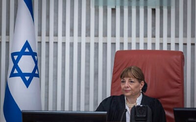 Supreme Court Justice Yael Willner presides over a hearing on a petition filed by the Likud party against the Central Elections Committee Chairman Noam Sohlberg's decision to prohibit the real-time transfer of information on voters who have cast their ballots during Israel’s general election, September 2, 2026. (Yonatan Sindel/Flash90)