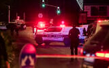 Police and emergency forces at the scene where Border Police officer Sgt. David Amrani was shot dead after reportedly firing his weapon at police officers in Netanya, September 5, 2026. (Tal Gal/Flash90)