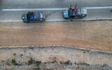 Border Police vehicles are seen near the security barrier, close to the Palestinian village of Al-Jib, near Jerusalem, September 9, 2026. (Chaim Goldberg/Flash90)