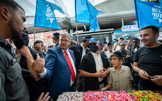Otzma Yehudit head Itamar Ben-Gvir tours Hatikva market in Tel Aviv on September 18, 2026. (Flash90) Otzma Yehudit head Itamar Ben-Gvir tours Hatikva market in Tel Aviv on September 18, 2026. (Flash90)